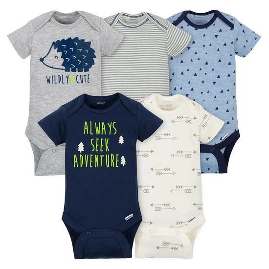 Paquete de 5 bodis de manga corta erizo para niños Onesies® TALLE: 6-9M