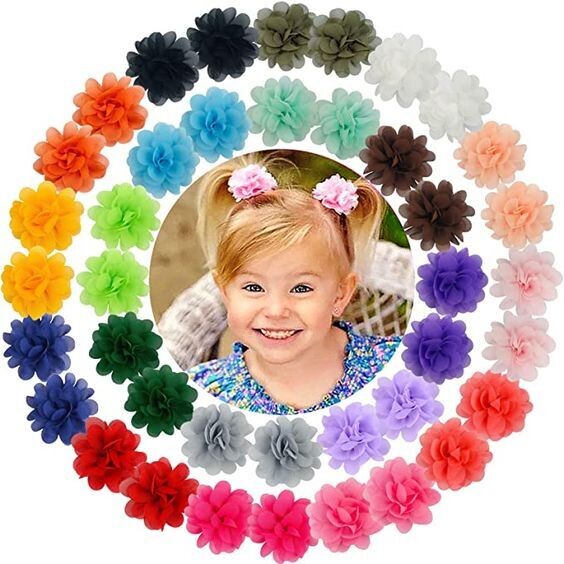 40 lazos de gasa para el pelo de flores de 2.0 in, pequeños clips para  niñas, totalmente forrados, antideslizantes, accesorios para el cabello para  bebés, niñas, recién nacidos, bebés, 20 colores.