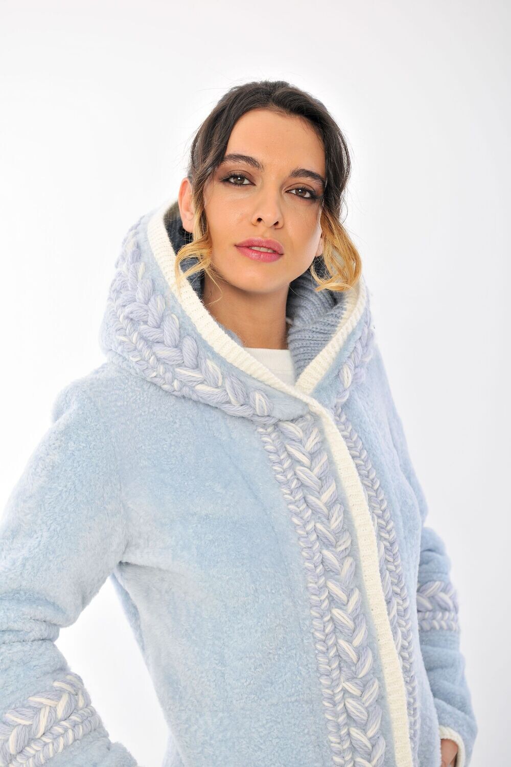 Reversible Shearling Jacket - Sky Blue and Cream