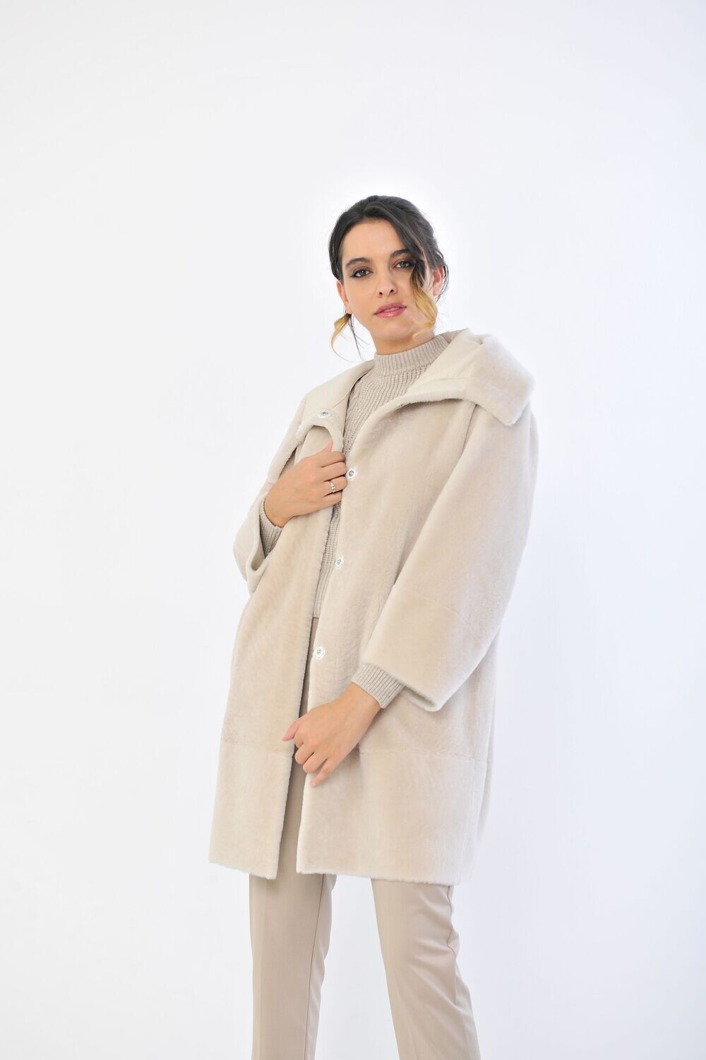 Reversible Shearling Coat - Cream