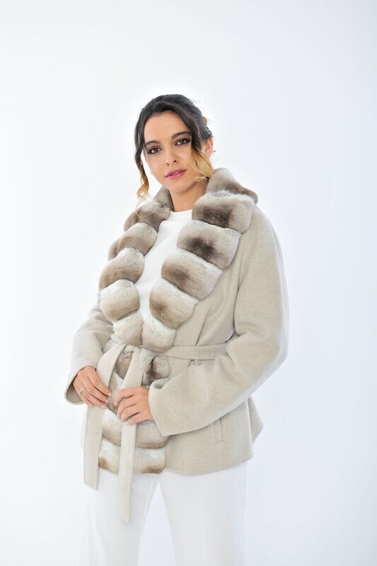 Cashmere Jacket with Shawl Collar in Chinchilla - Rope