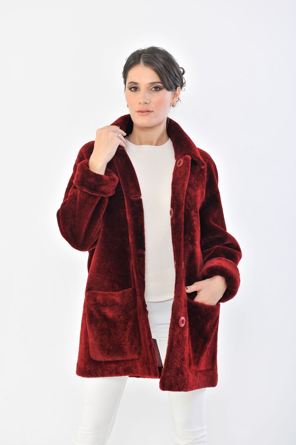 Reversible Shearling Jacket - Burgundy