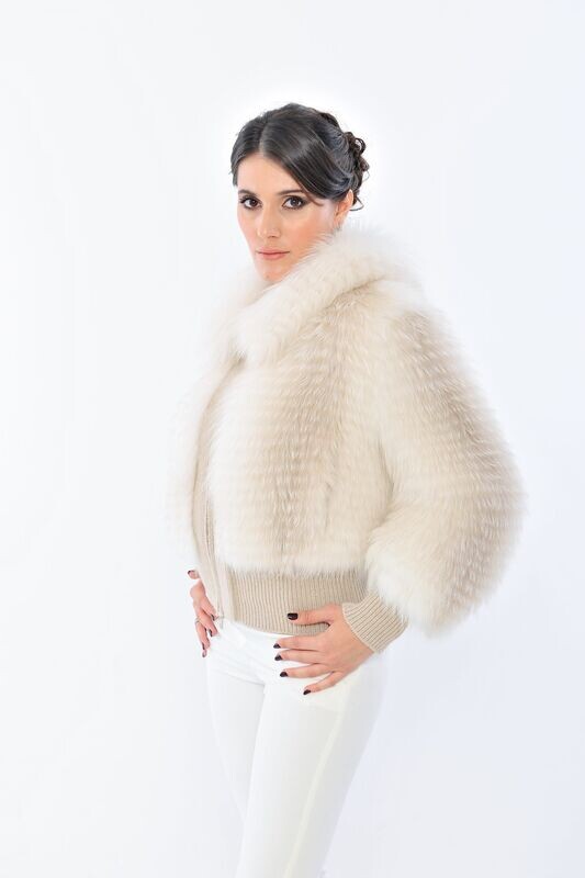 Fox Bomber with Shirt Collar and Cashmere Details - Fawn Light