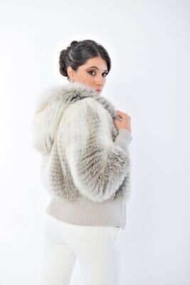 Bomber in volpe con cappuccio dettagli in cashmere - Fawn Light