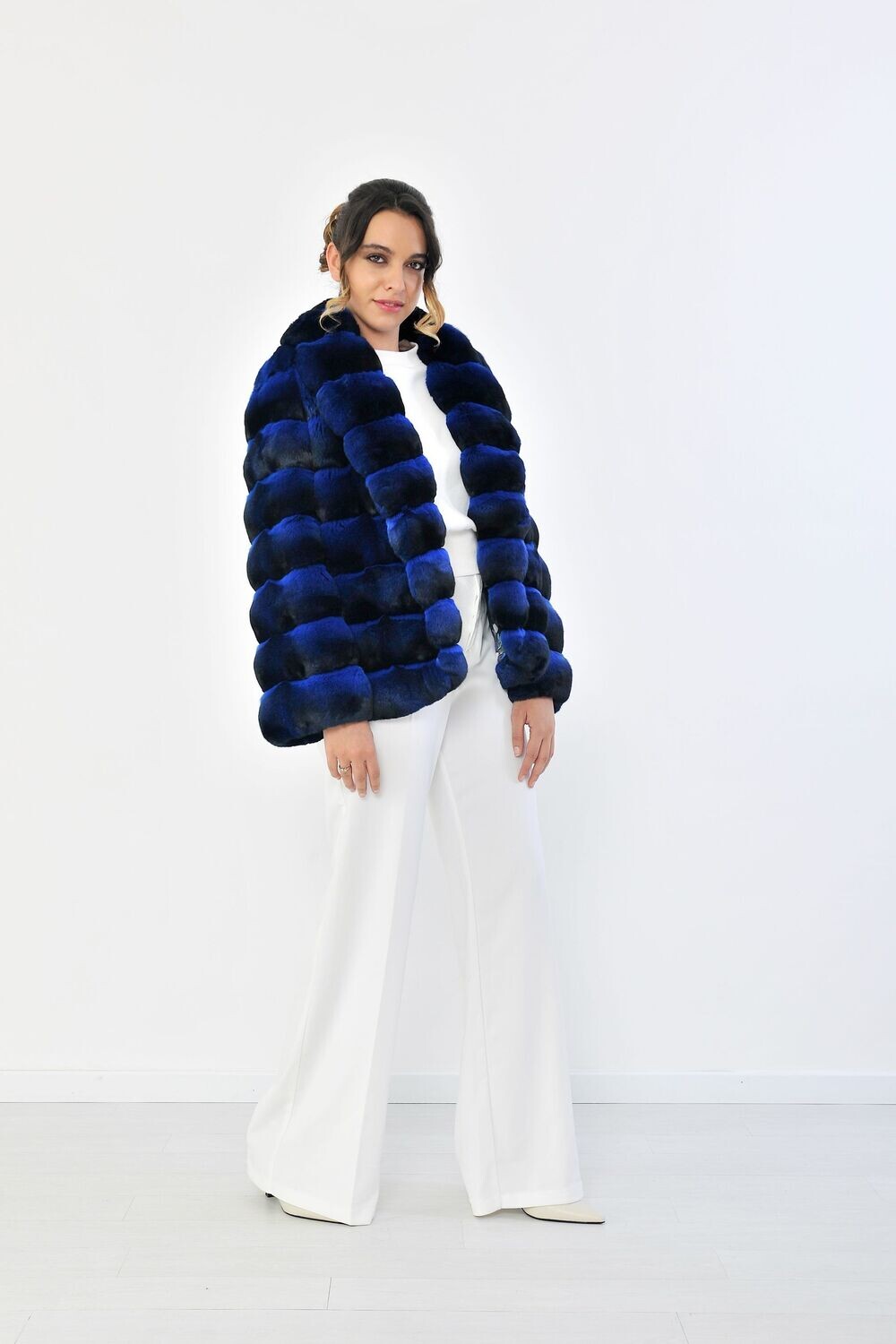 Chinchilla Jacket with Elongated Collar - Electric Blue
