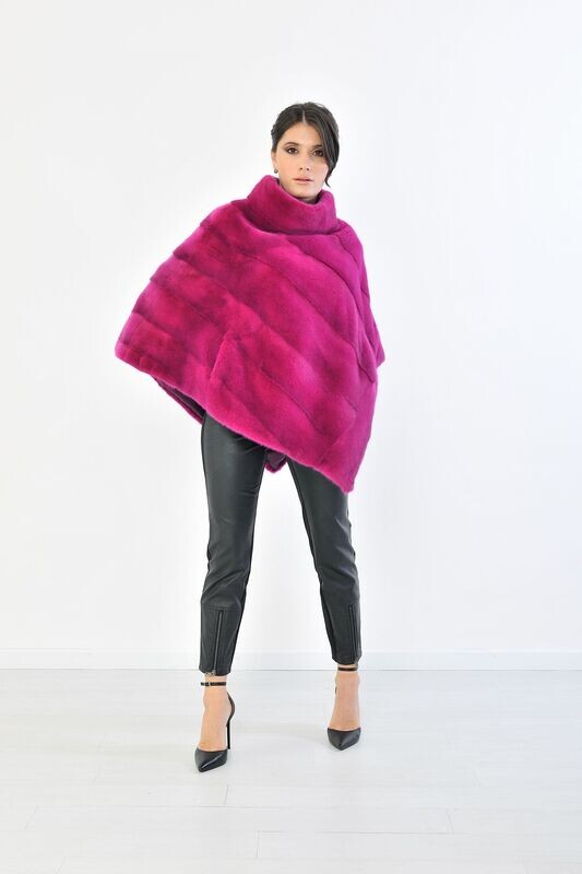 Asymmetric Mink Poncho - Bougainvillea