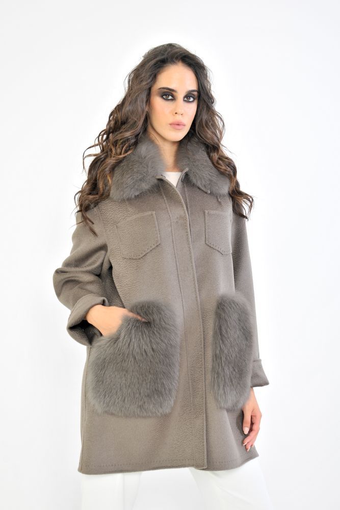 Giacca con tasche in  volpe - Brown