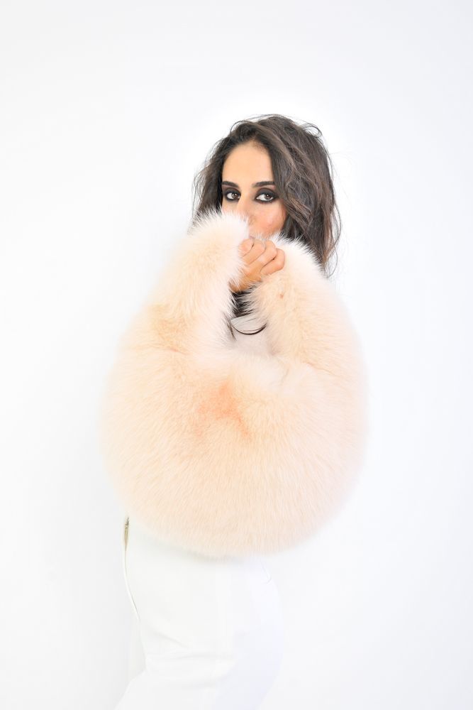 Borsa gondola in volpe color light apricot