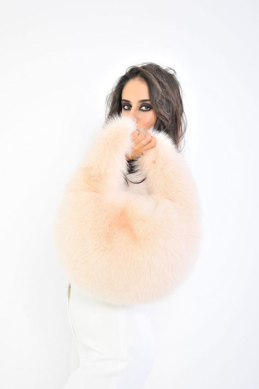 Borsa gondola in volpe color light apricot