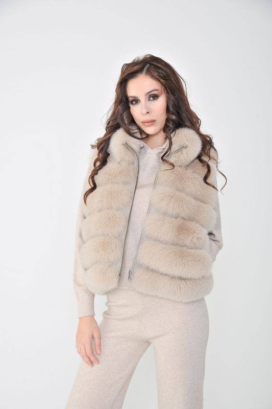 Gilet corto volpe -beige