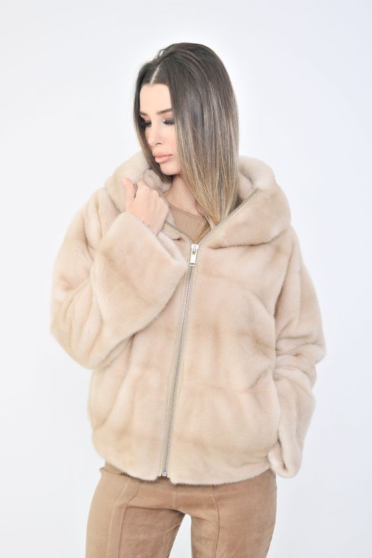 Blouson visone con cappuccio