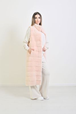 Powder Mink Gilet with Horizontal Design and Cashmere Lining