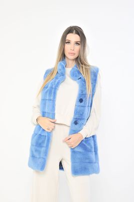 Reversible Mink Gilet in Light Blue with Ultra-Light Down