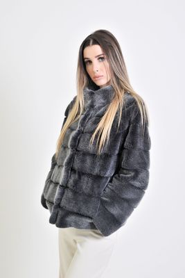 Mink Jacket with Horizontal Design in Brisé Gray Mink Jacket with Horizontal Design in Brisé Gray