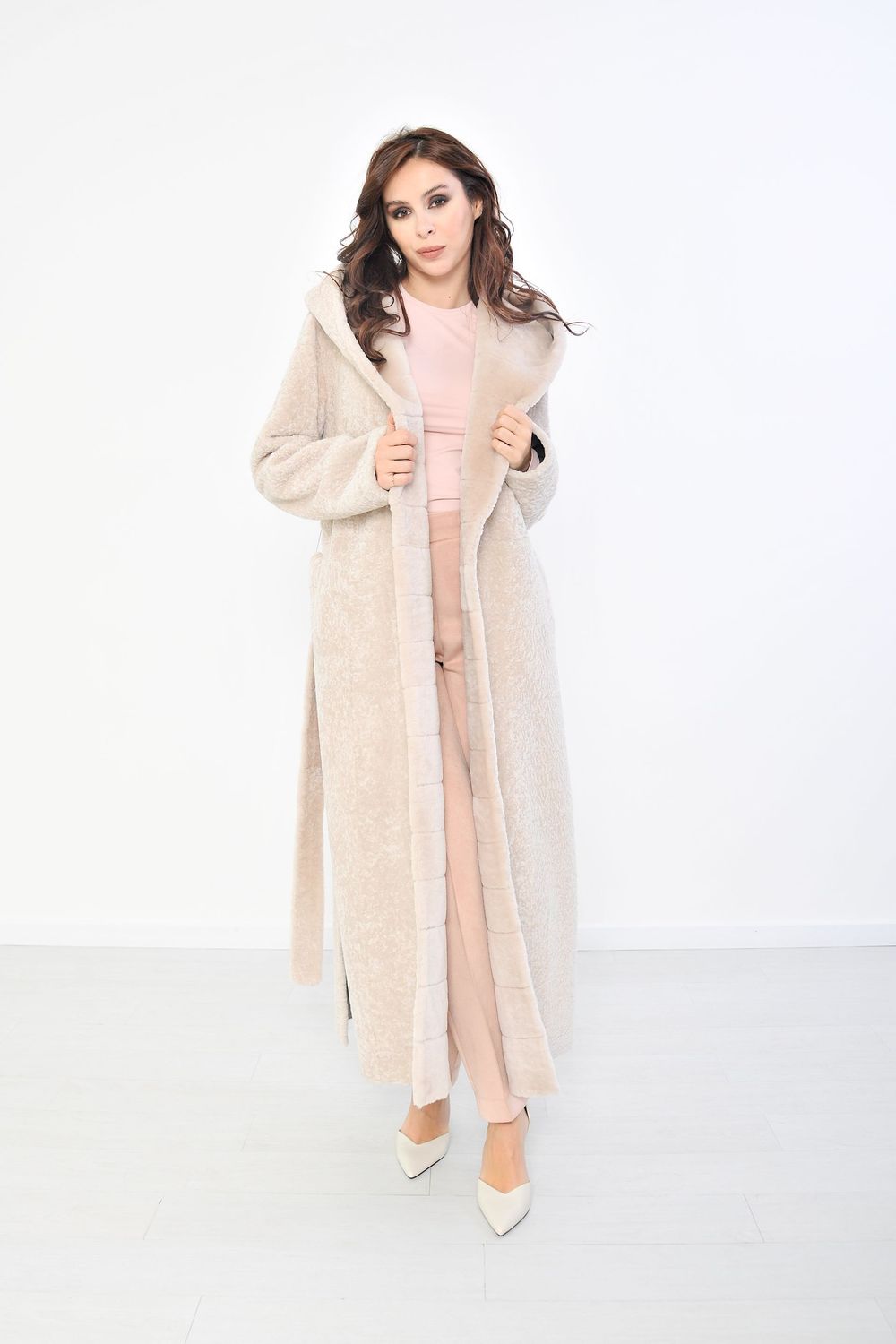 Reversible Shearling Coat in Powder Pink