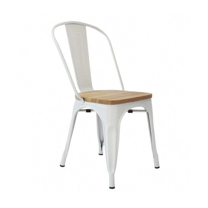 4 x Silla TOLX. Acero, asiento madera, blanca.
