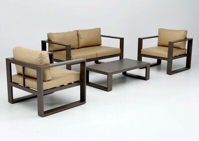 Sofa set VULCA. Aluminio marron, tapizado náutico taupe