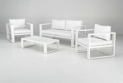 Sofa set VULCA. Aluminio blanco, tapizado náutico blanco