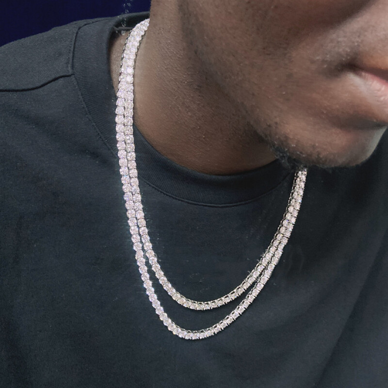 5mm single stone mosan hip hop tennis chain 925 silver