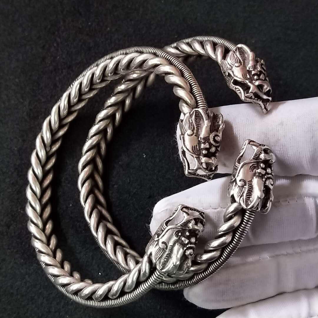 Faucet twisted wire bracelet men&#39;s Tibetan silver