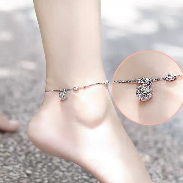 s925 sterling silver Hollow bell anklet female trendy luxury high-end foot accessories