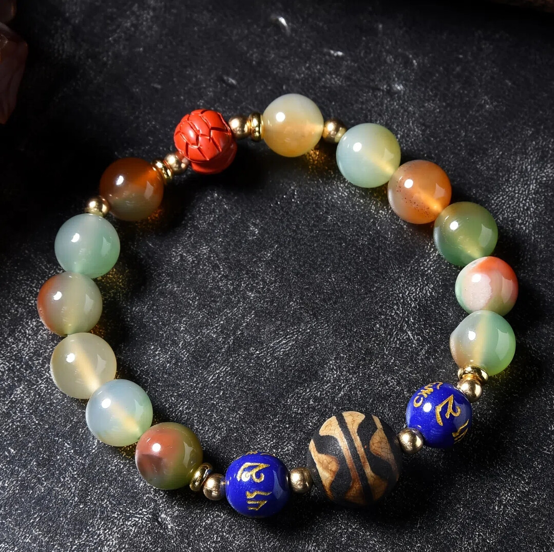 Jewelry  | Rainbow Agate and Carved Wood Beaded Bracelet