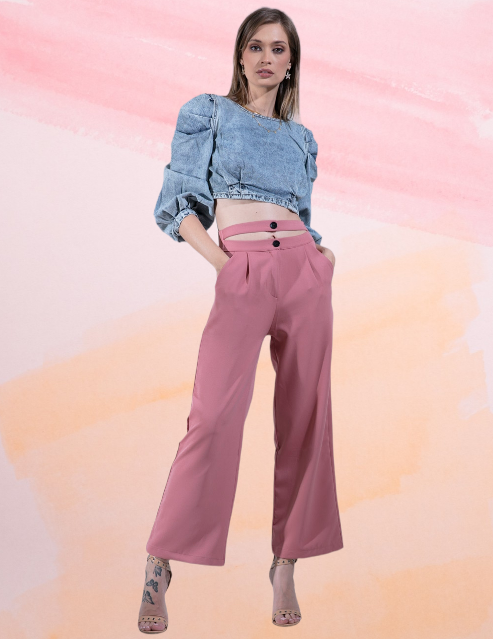 "Tavi" Double-Belted Trouser