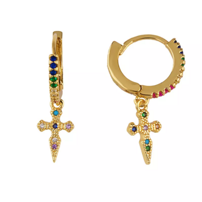 &quot;Small Cross&quot; Gold plated Hoops