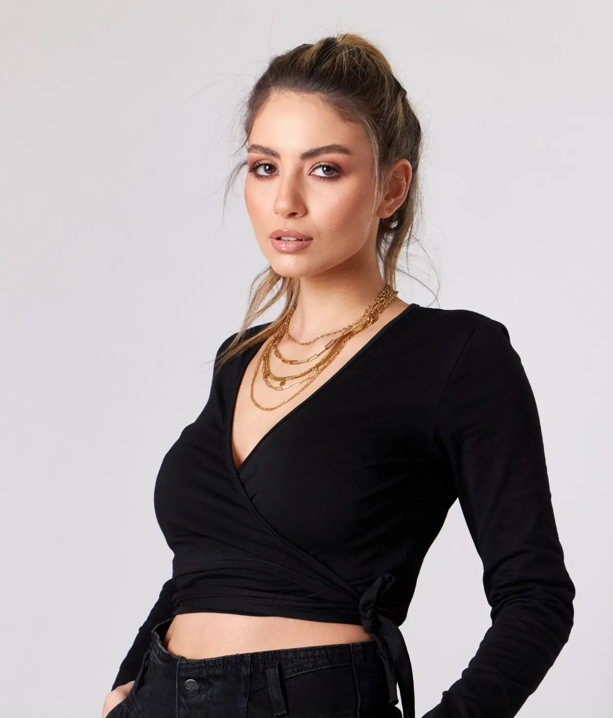 &quot;Sweetheart&quot; Wrap Top, Size: S/M, Color: Black