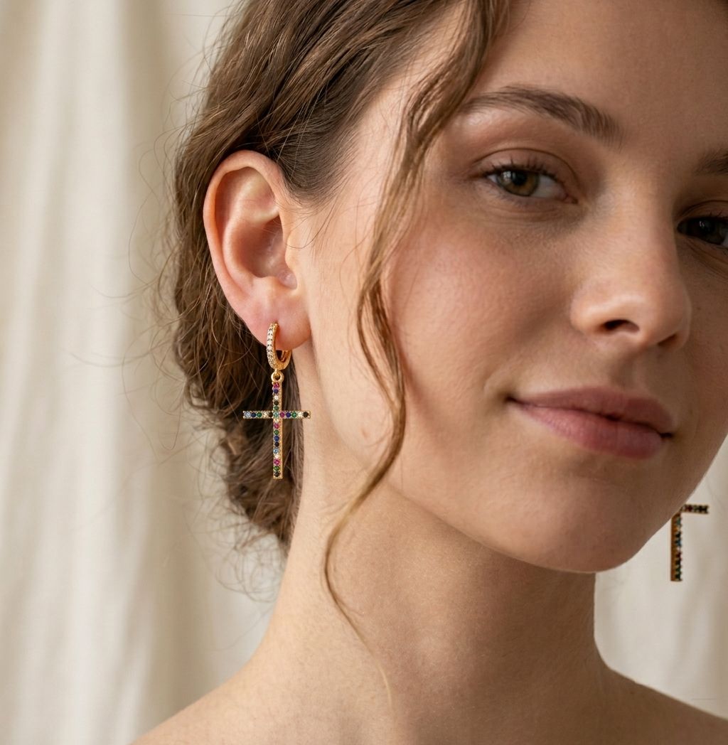 "Big Cross" Gold plated Hoops