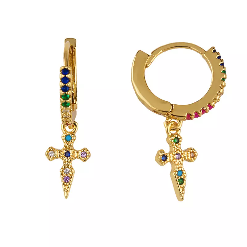 "Small Cross" Gold plated Hoops