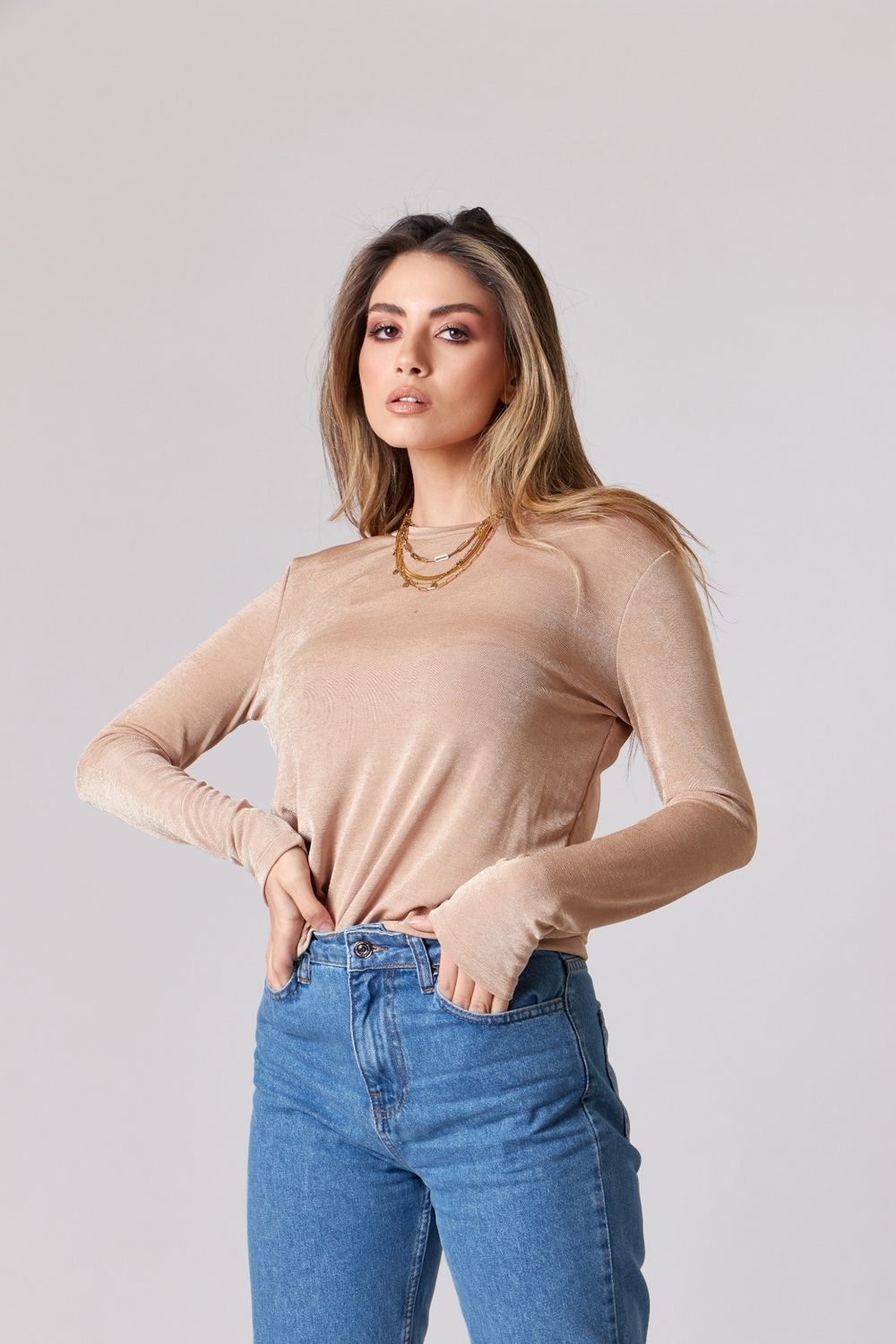 "Kylie" Crew Neck Top, Size: S, Color: Ochre