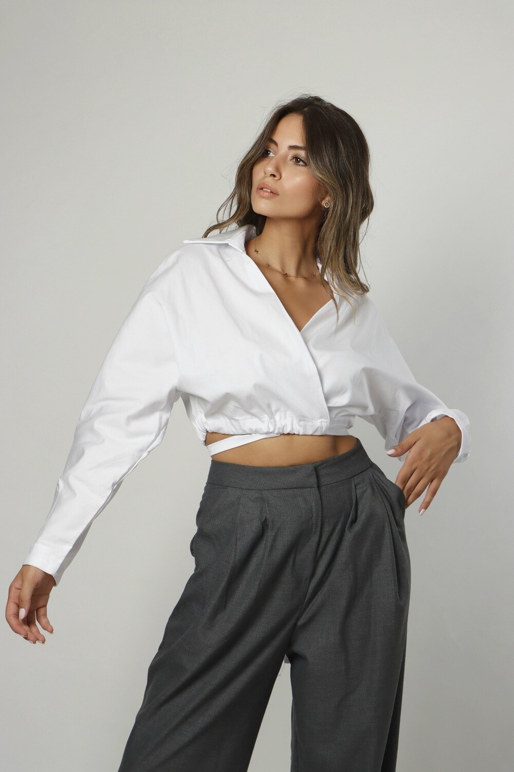 "Brooklyn" Wrap Shirt, Color: White, Size: S
