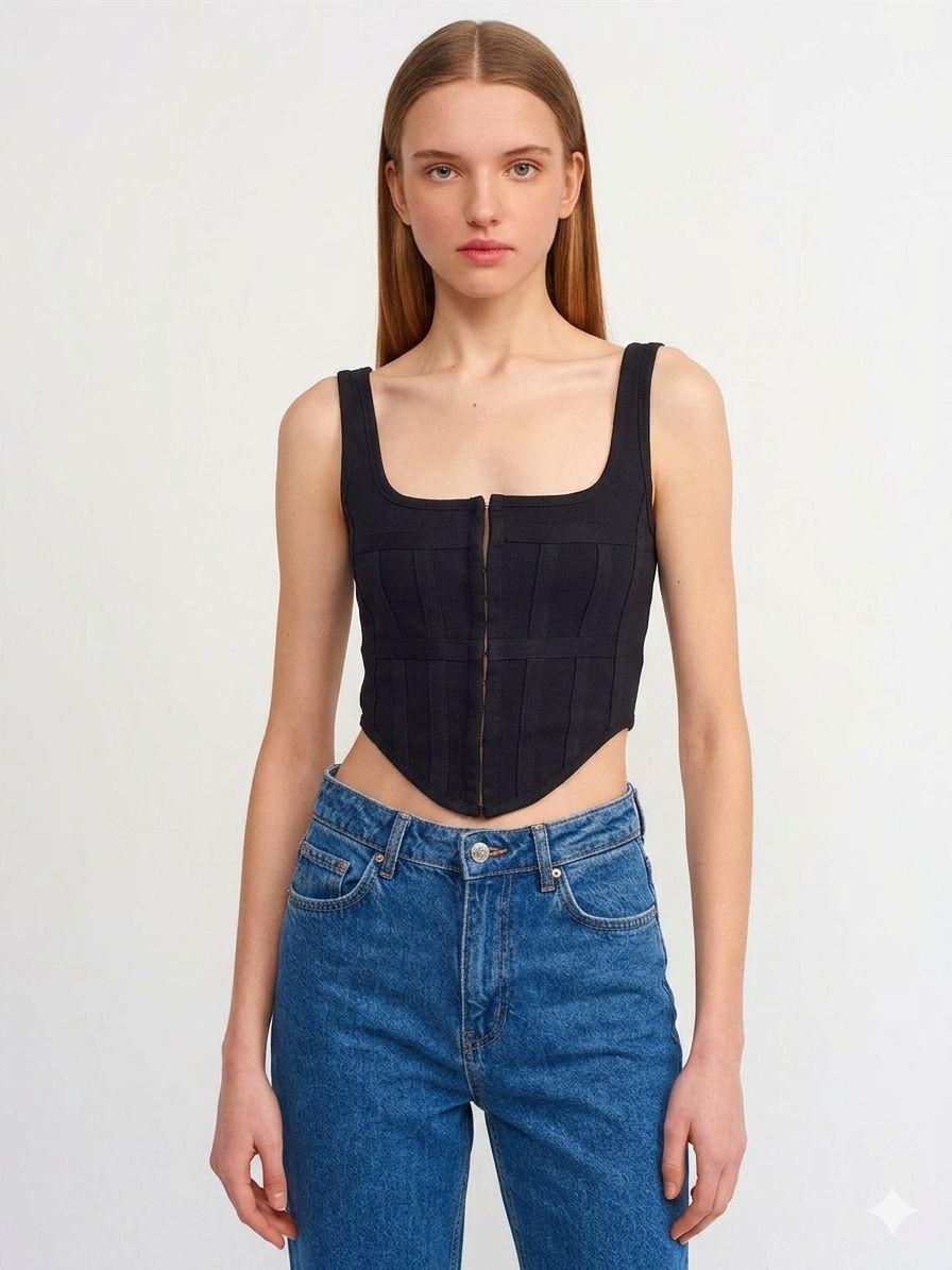 "Ariana" Corset Top, Color: Black, Size: S