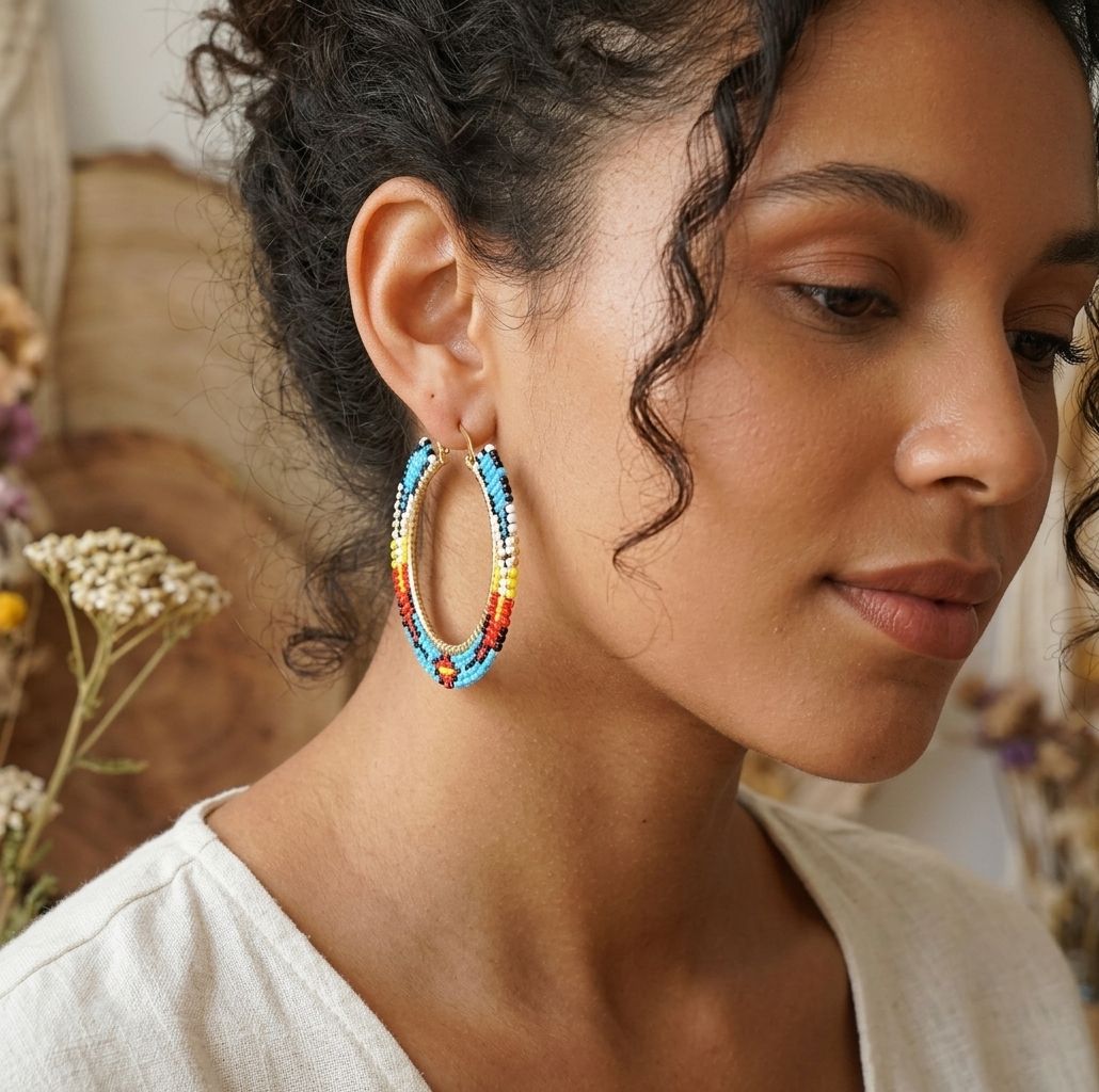 "Come Back Baby" Boho Hoops, Color: Blue