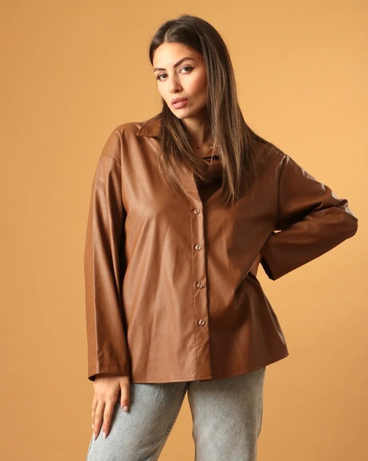 "Tommy" eco-leather shirt, Color: Brown, Size: S