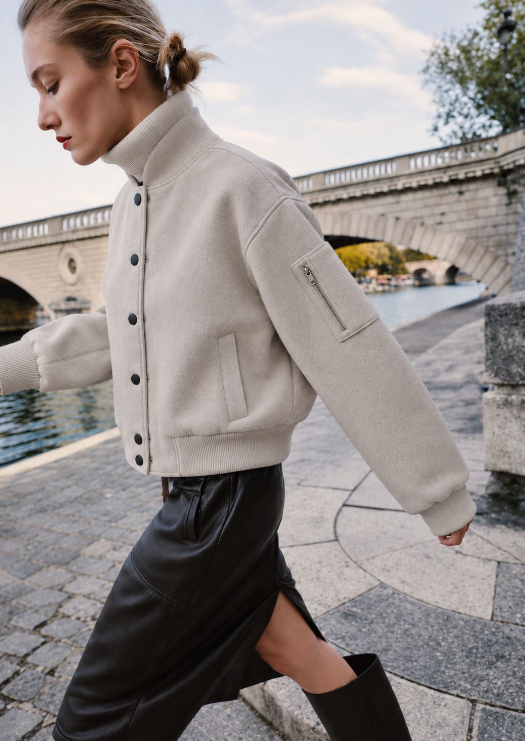 "Lana" Bomber Jacket, Color: Cream, Size: S