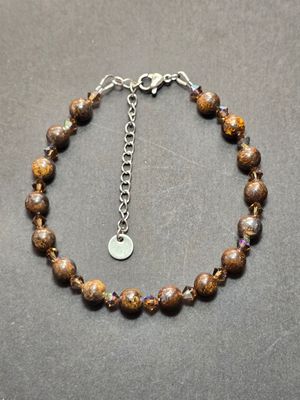 Bracelet créations : bronzite 6mm , cristal de bohême 4mm ( 16cm + extension 5cm)