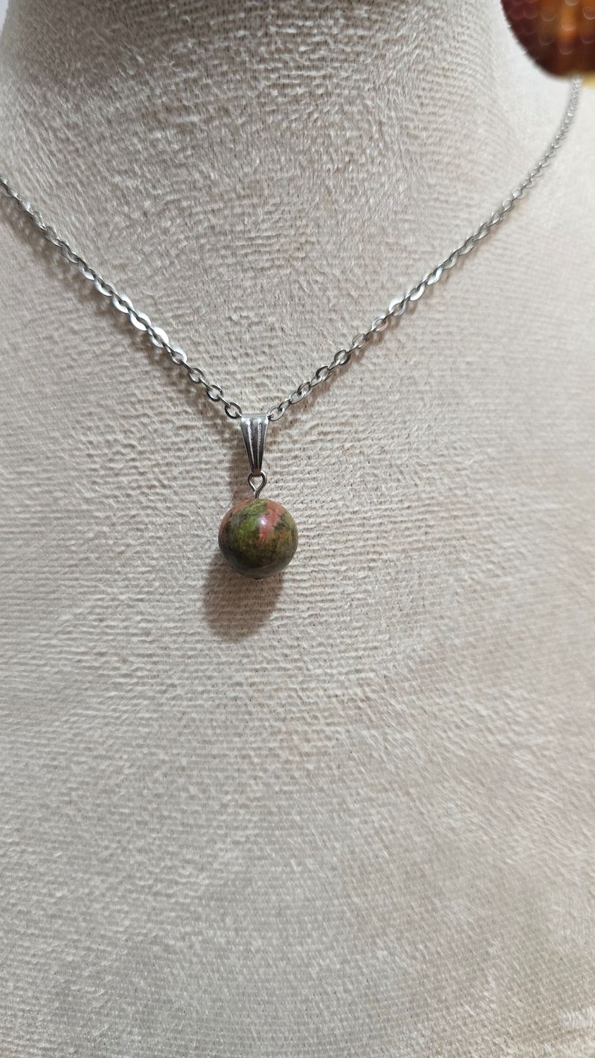 Pendentif mini unakite perle 10mm