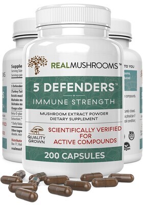 5 Defenders 1000 mg 200 Capsules Real Mushrooms