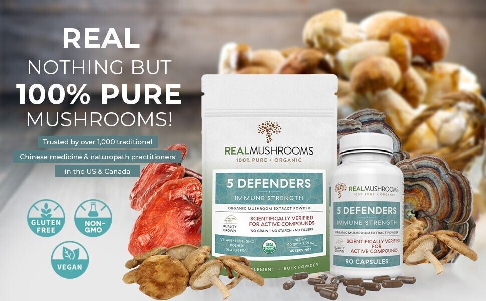 5 Defenders 1000 mg 90 Capsules Real Mushrooms