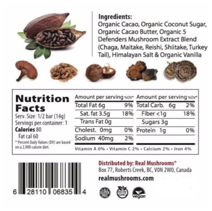 5 Defenders Chocolate 56 gr each Real Mushrooms