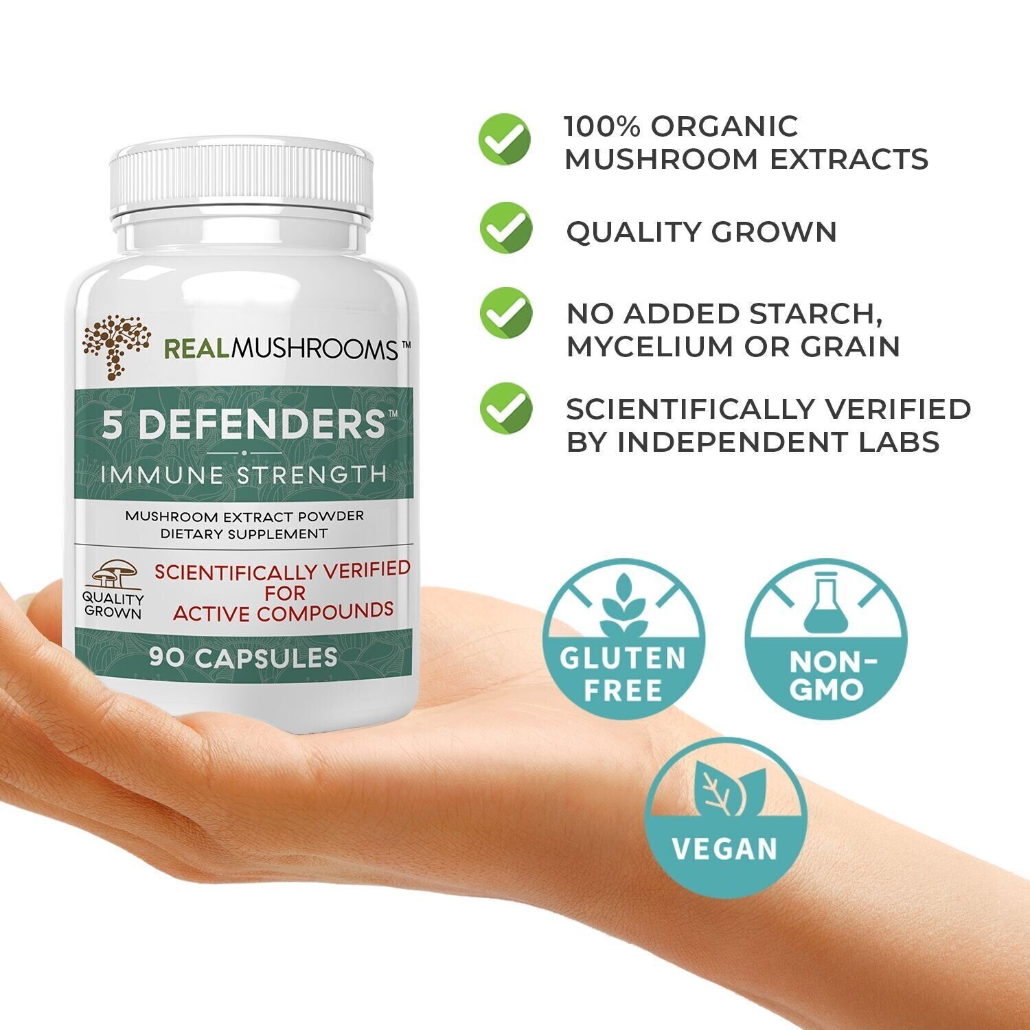 5 Defenders 1000 mg 90 Capsules Real Mushrooms