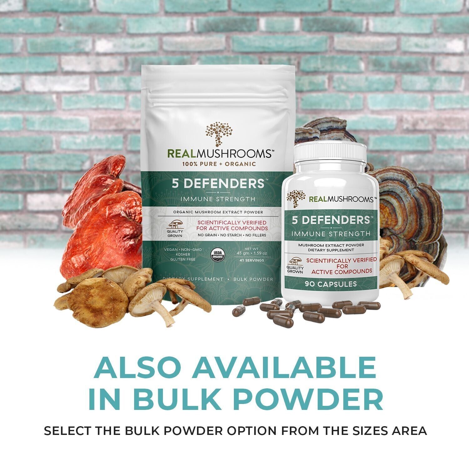 5 Defenders 1000 mg 90 Capsules Real Mushrooms