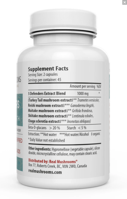 5 Defenders 1000 mg 90 Capsules Real Mushrooms