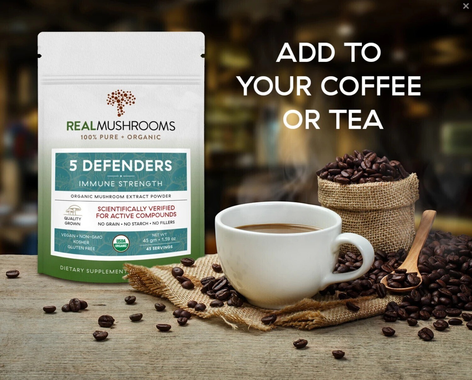 5 Defenders 1000 mg 45g Bulk Powder Real Mushrooms