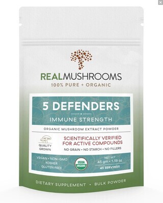 5 Defenders 1000 mg 45g Bulk Powder Real Mushrooms