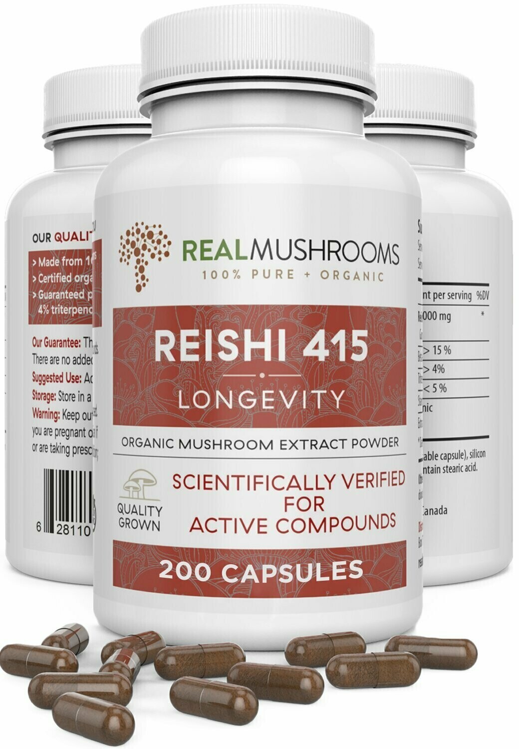 Reishi 415 Longevity 1000 mg 200 capsules Real Mushrooms