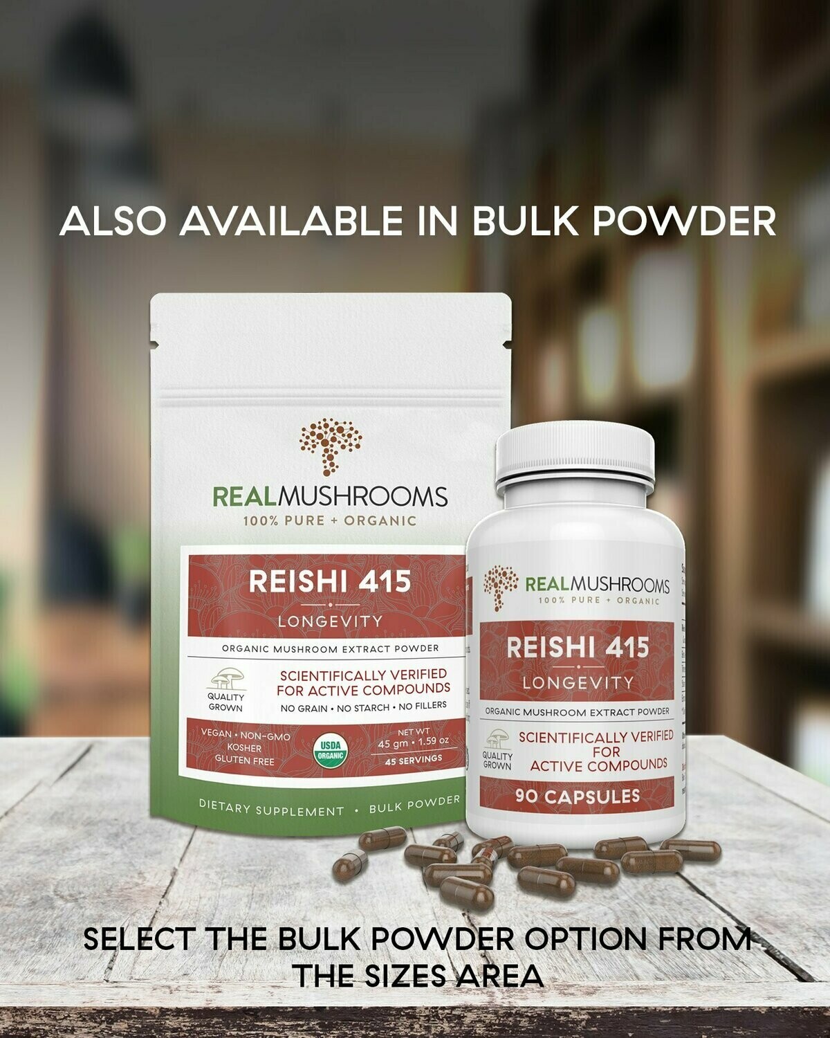Reishi 415 Longevity 1000 mg  45 g Bulk Powder  Real Mushrooms