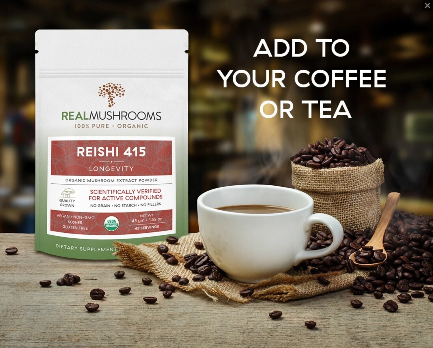 Reishi 415 Longevity 1000 mg  45 g Bulk Powder  Real Mushrooms